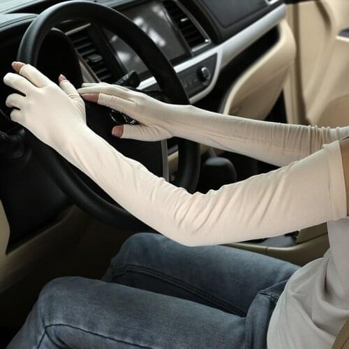 Summer womens long modal sunscreen gloves cool and thin two-finger arm sleeves driving and riding