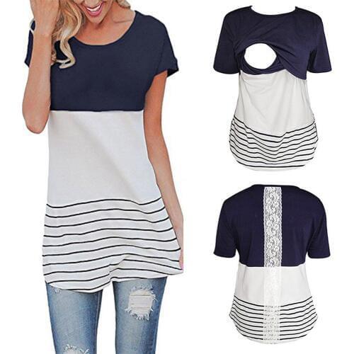 Maternity breastfeeding T-shirt womens lace stitching pregnant women breastfeeding baby pregnant women pajamas shirt shirt