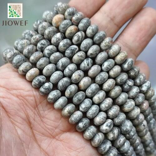 Smooth Gray Map Jaspers Rondelle Beads Round Loose Spacer Beads DIY Bracelets Accessories For Jewelry Making 15'' 6/8/10mm