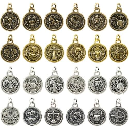 JINGLANG Constellation Charm Zodiac Women Wedding Jewelry Heart & Arrows Cutting Crystal Pendant Necklaces 12 Psc