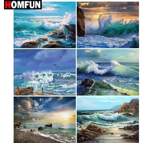 HOMFUN Rhinestone Painting Crystal Decor Diy Diamond Painting "Sea beach landscape" 3D Cross Stitch Pattern Diamond Embroidery