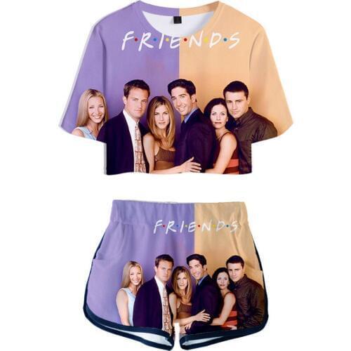 Friends Two Piece Set TV Show I'll Be There for You Summer Sexy Cotton t shirt New Suit Shorts Crop top women Fashion outfits