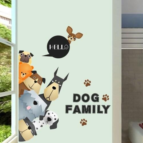 Lovely Dog Family Wall Stickers For Home Decor Kids Rooms Car Door Refrigerator Window Wall Decals Pvc Diy Mural Art Poster