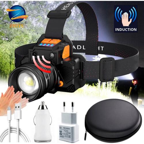 Powerful LED Headlight Sensor T6 Head Lamp 8000lumens Flashlight Torch Headlamp Built-in 2 18650 Battery for Camping, Fishing