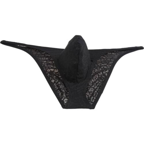 Men Hipster Brazilian Bikini Briefs Jacquard Lace Underwear Cheeky String Briefs