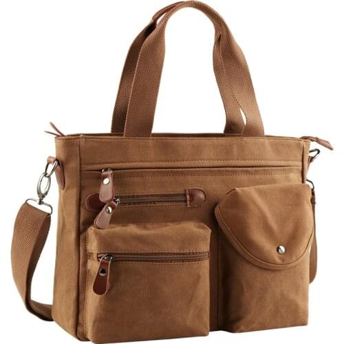 Men Canvas Business Briefcase Versatile Casual Handbag For Men Travel Satchel Large Crossbody Shoulder Bag Vintage Tote Office