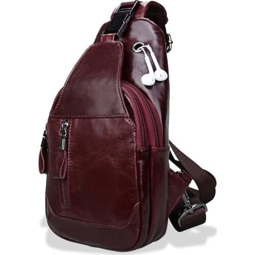 YUECIMIE Male Genuine Leather Mens Chest Bag Pack Single Shoulder Bag Messenger Crossbody Bag For Man Bolsas Masculina Red