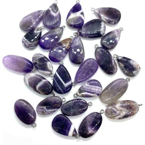 Natural Stone Wholesale Purple Pendant Oval Drop-shaped Amethyst Pendant DIY Handmade Fashion Necklace Earrings Accessories