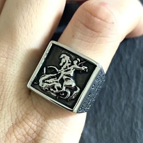 New Trendy St. George Protect Carving Design Ring Dragon Killer st Michael Hero Archangel
