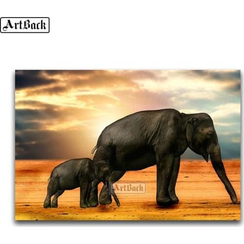 New 5d diy diamond painting sunset elephant pattern full square diamond embroidery rhinestone diamond mosaic animal