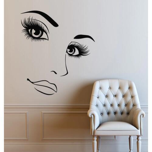 Hairdressing Hair Shop Wall Decals Beauty Salon Vinyl Wall Sticker Removable Women Long Lashes Home Decoration Wall Mural ZA296