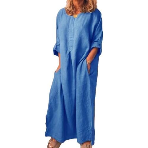 Casual Women Solid Color Oversize Maxi Cotton Linen Long Shirt Kaftan Dress Oversize Maxi Cotton Linen Long Shirt Kaftan Dress
