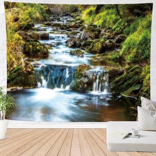 Nature Landscape Stone Waterfall Tapestry Aesthetic Room Decor Home Dorm Psychedelic Mountain Forest Tapiz Wall Hanging Blanket