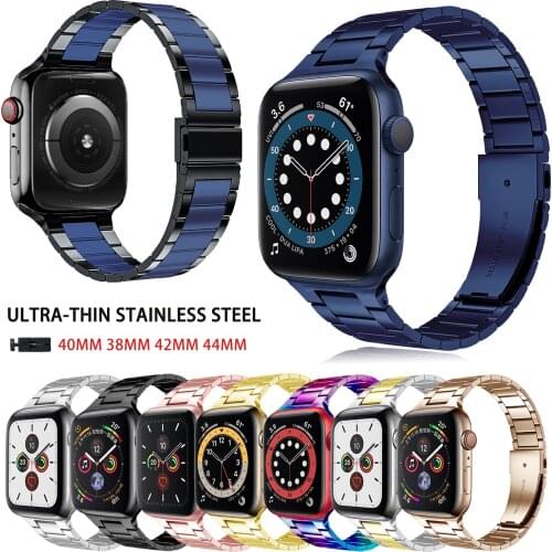 Ultra-thin Metal Watch Strap for Apple Watch Stainless Steel Watchband for Apple Watch 40mm 38mm 42mm 44mm Iwatch 6 5 4 3 SE 2