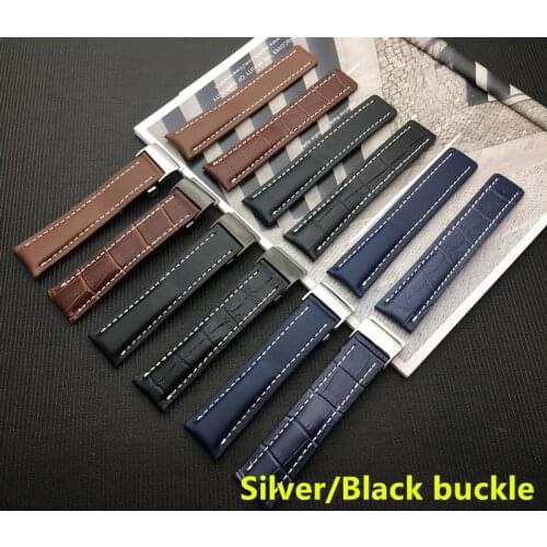 Genuine cow Leather Watch Band Black Brown Blue Soft Watchbands for Breitling strap Watch Man Watch 20mm 22mm 24mm with Tools