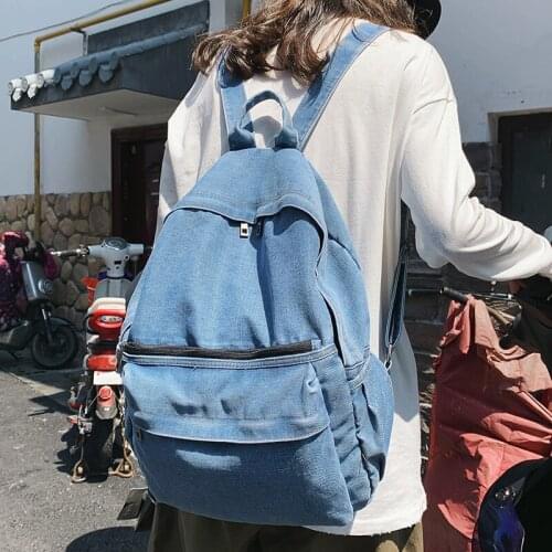 Vintage Denim Backpack Canvas Women Backpack College Style Pure Color School Bag Casual College Female Backpack Travel