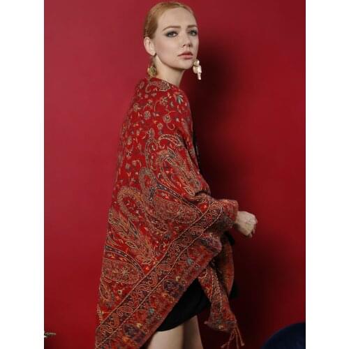 India imported handmade beading ancient folk style warm increase large square warm Wool scarf Pashmina shawl women