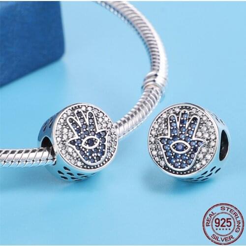 Palm With Brick Beads Charm 100% Real 925 Sterling Silver Fit Original 3mm Bracelet&Bangle Making Fashion DIY Jewelry For Women