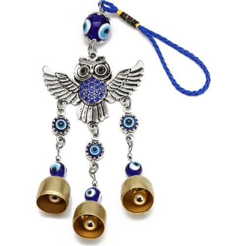 Owl Wind Chimes Wall Hanging Ornament Amulet Turkey Owl Figured With Glass Evil Eye Beaded Aesthetic Car Room Decor Windchime
