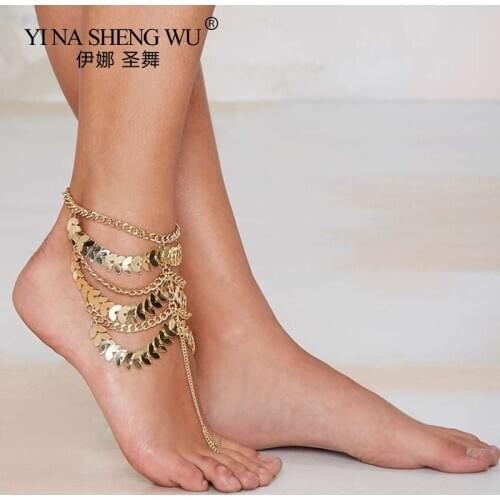 New Summer Sexy Gold Bohemia Chain Anklet Tassel Belly Dance Foot Accessories Barefoot Dancing Foot Jewelry 1pc Alloy for Women