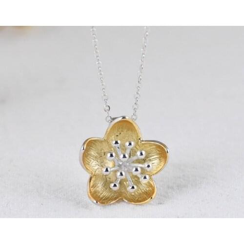 FNJ 925 Silver Gold Color Flower Pendant For Jewelry Making Vintage 40cm +5cm 100% Pure Sterling Silver Necklace Women