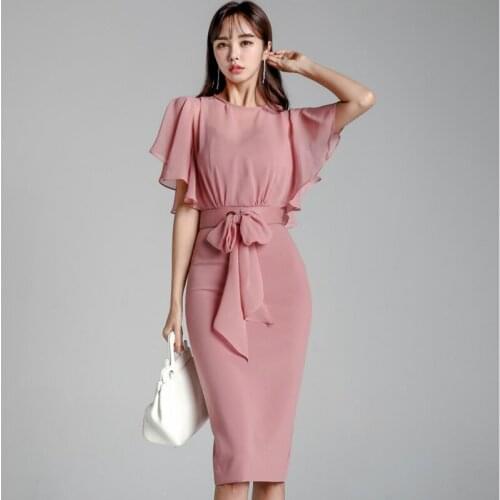 2020 Summer Black Chiffon Dress Women Short Sleeve Sheer Patchwork Black Pink Dress Ladies Casual Elegant Bandage Bodycon Dress