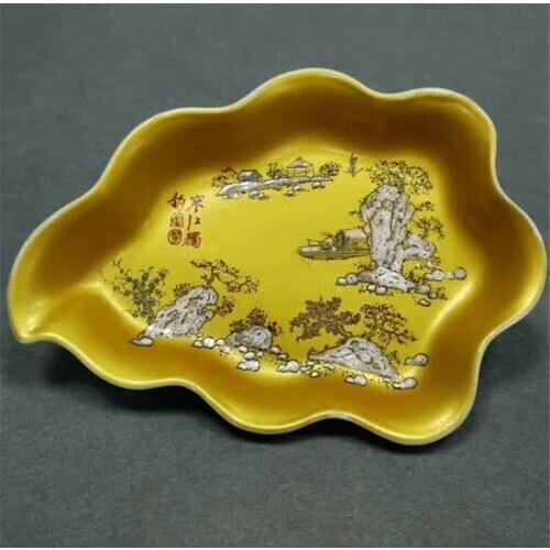 Golden Background Snow Landscape Forest Map Chinese Porcelain Plate Decoration Plate Fruit Plate High-end Home Ornaments Gift