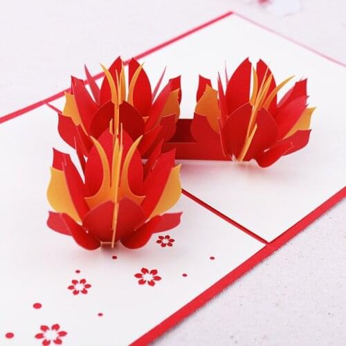10pcs Wholesale 3D Handmade Red Water Lotus Paper Greeting Cards PostCard Teachers' Day Birthday Party Festival Creative Gift