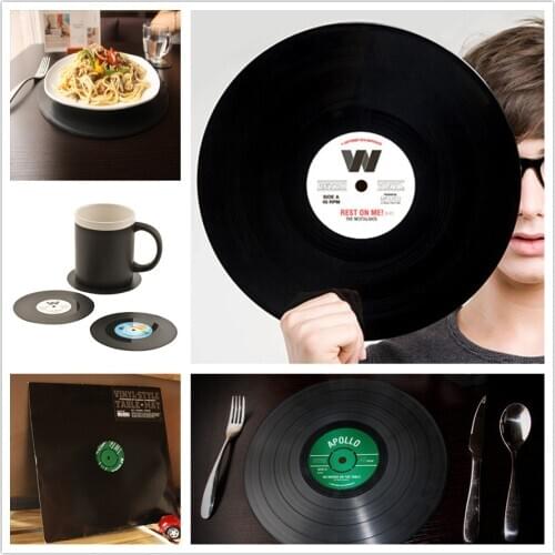 2pcs/6pcs/lot Useful Vinyl Coaster Plate Mat Groovy Record Cup Drinks Holder Mat Tableware Placemat 22cm Big Size Free Shipping