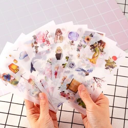 6Sheets/Pack Novelty Lotus Water Lily Paper Decoration Scrapbooking Stickers Transparent PVC Stationery Diary Stickers