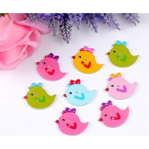 Free shipping 2015 New 100pcs Mixed 2 Holes Cartoon Bowknot Bird Animal Shape Wood Sewing Buttons Scrapbooking 27x30mm J1580