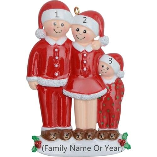 Free Personalization - Red Pajama Family of 3 Personalized Christmas Tree Ornament Decoration Christmas Holiday Creative Gift