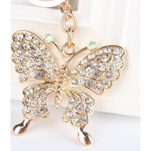White Butterfly Turtle Pendant Charm Rhinestone Crystal Purse Bag Keyring Key Chain Accessories Wedding Party Lover Gift