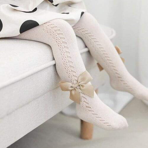 Kids Girls Cotton Bow Pantyhose Toddler Child Summer Princess Knit Tights Newborn Infant Mesh Cute White Pants Baby Accessories
