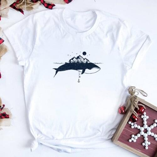 Women T Shirt Fun Harajuku whale graphics Printed Summer Short Sleeve Fashion Lady T-Shirts Clothes Top Female T-Shirt Woman Tee