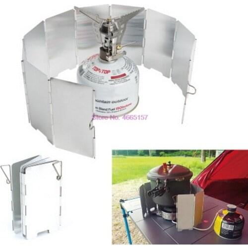 By dhl 200pcs hot Strong 9 Plates Foldable Stove Windshield Outdoor Cooking BBQ Gas Stove Aluminium Alloy Wind Shield Screens