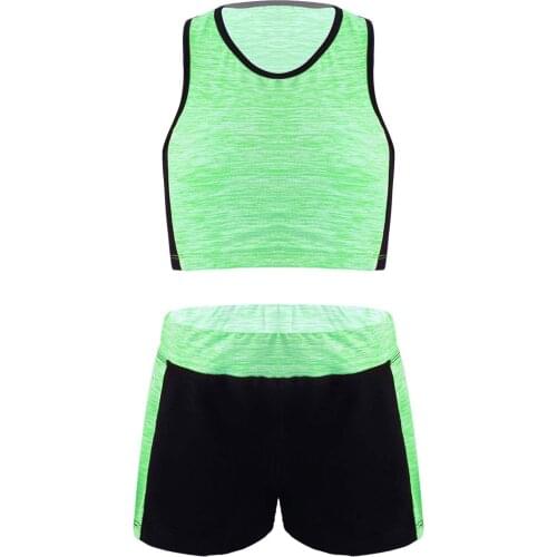 Summer Girls Clothes Set Sports Suit 2Pcs Running Yoga Outfit Racer Back Workout Vest Tops and Shorts Activewear Kids Sportswear
