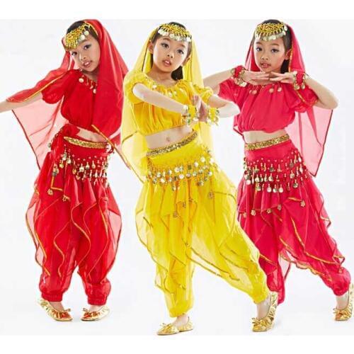 DJGRSTER Girls Belly Dance Costume Child Bollywood Dance Costumes Bellydancer Children Indian Clothing Dresses Kids Bellydance