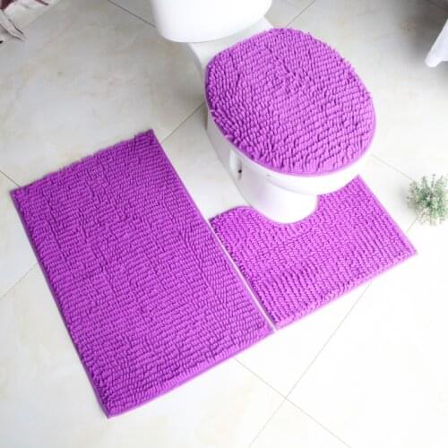 3pcs/Set Chenille Bath Mat Anti Slip Carpet For Toilet Bathroom Rugs Shower Floor Mats Solid Color Washable Water Absorbent Pads