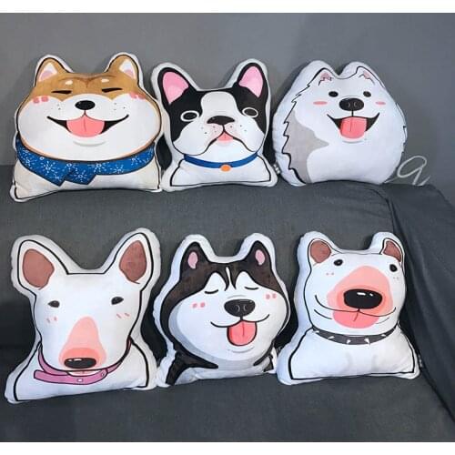 Creative 3D Simulation Shiba Inu Husky Bulldog Alaskan malamute Plush Toy Cute Animal Dog Plush Doll Pillow Kids Birthday Gift