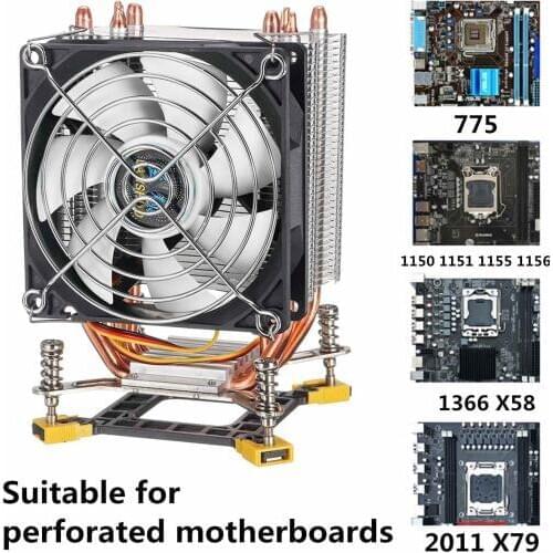 9cm CPU Cooler Fan Radiator 4 Copper Heatpipes 3/4Pin Cooling Fan Heatsink Cooler For 115x 2011 X58 X79 X99 X299 AMD3/4