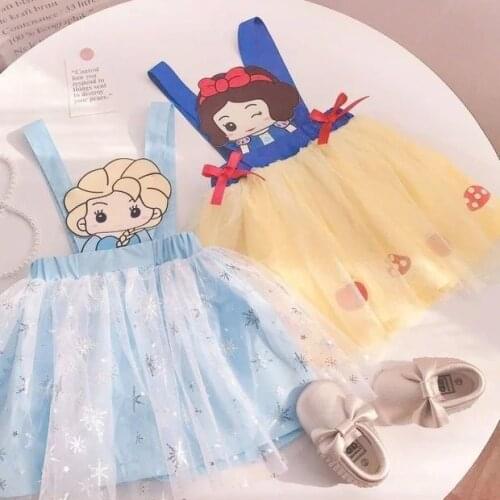 Summer Girls Cartoon Sling Ice and Snow Princess Dress Female Baby New Birthday Performance Dress Fluffy Princess Dress