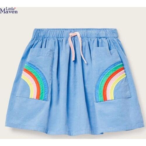 Summer Baby Girl Clothes Denim Color Cotton Mini Rainbow Denim Color School Cute Skirts for Kids 2-7 Years S0182