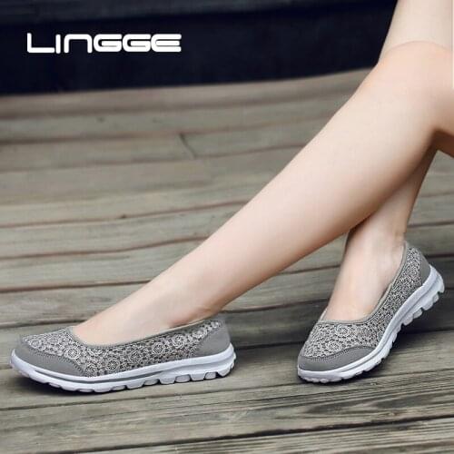LINGGE Women Sneakers Platform Casual Women Flats Slip On High Breathable Summer Mesh Loafers Light Sport Shoes Big Size 35-41