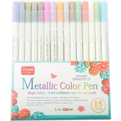 15 Colors / Set Metallic Color Pens Water-based Art Markers Colorful Drawing Hook Line Pen Eco-friendly Painting Graffiti Marker