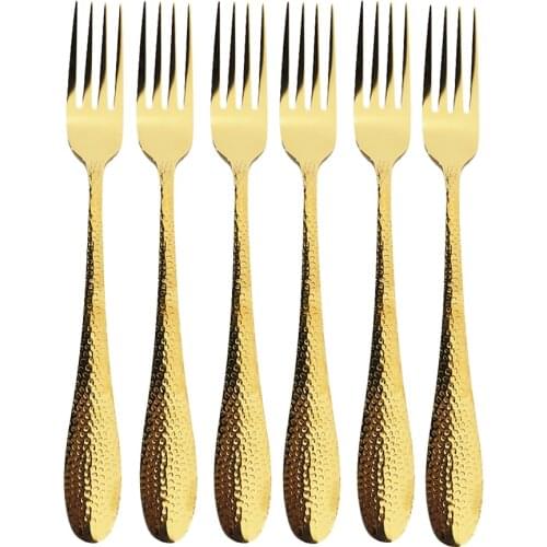 6Pcs Gold Flatware Set Dessert Fork Multi-color Fork Stainless Steel Dinnerware Cutlery Set Kitchen Tableware Silverware Set