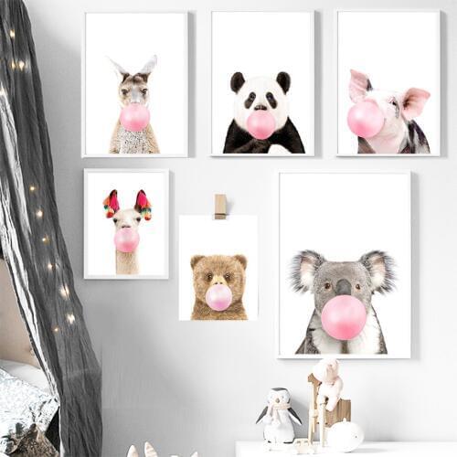 Koala Panda Bear Kangaroo Balloon Wall Art Canvas Painting Nordic Posters And Prints Animals Wall Pictures For Kids Room Decor