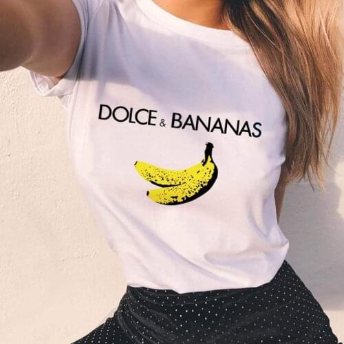 2021 New Lady Tshirt Banana print Fun White Round Neck Short Sleeve t shirt Harajuku Summer Hipster T shirt women