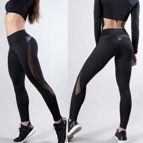 New Hot Sale Lady Running Gym Stretch Sport High Waist Long Pants Fashion Sexy Solid Patchwork Fitness Leggings Trousers