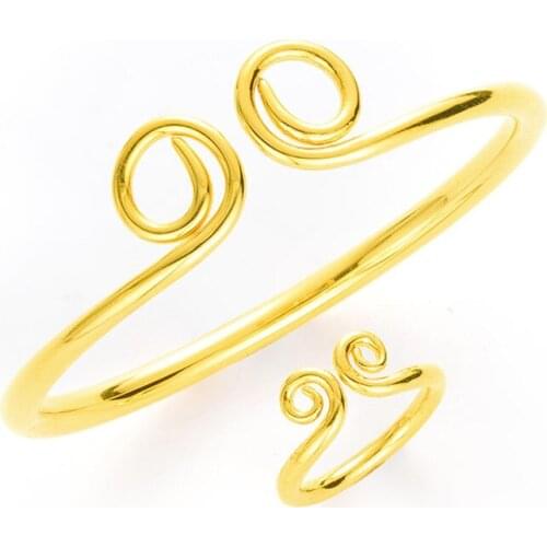 Personality 18K Gold Cuff Bangle Ring Set for Men Women Lovers Jewelry Gift